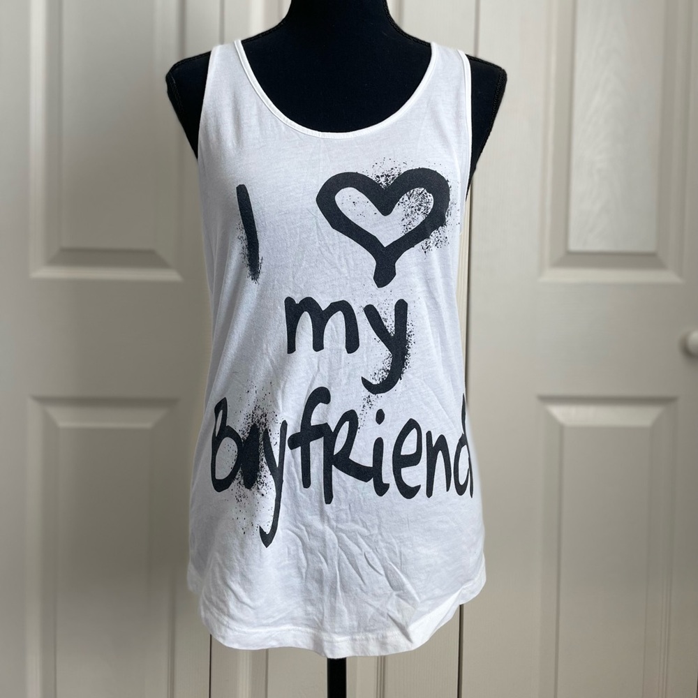 White Tank Top with Black Graphic Print